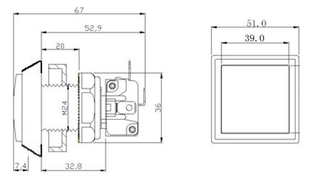 Drukknop vierkant 51mm met verloop